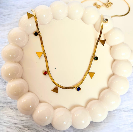 Triangle & Multi Color Diamond Necklace