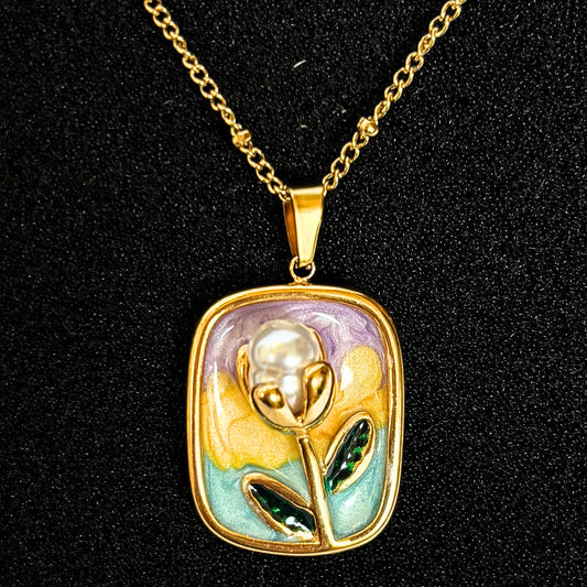 Garden Enamel Pearl Necklace