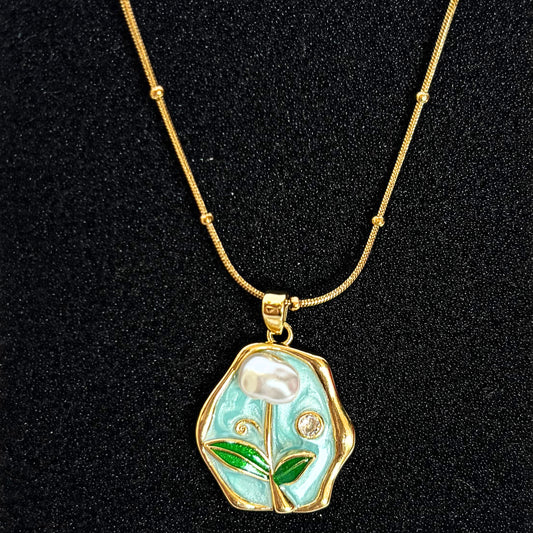 Pearl Flower Enamel Necklace