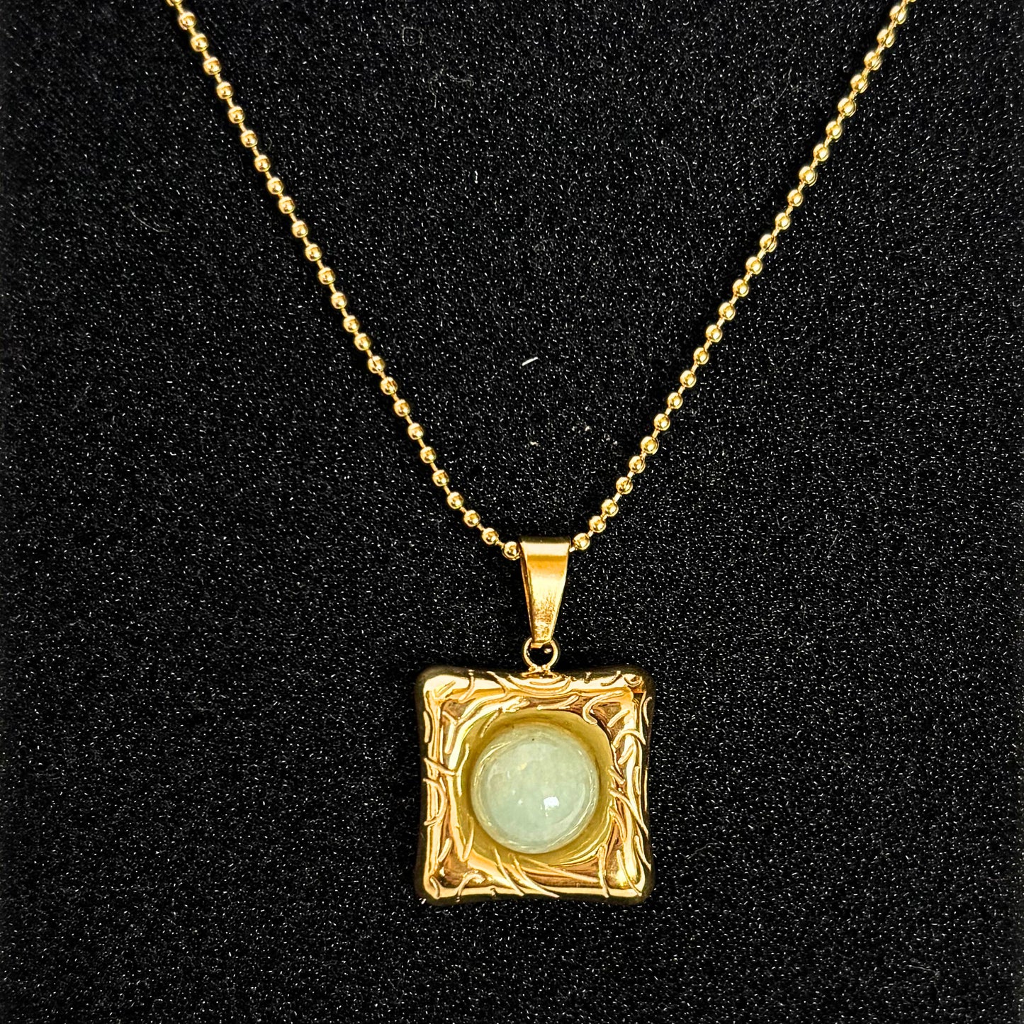 Engraved Green Stone Necklace