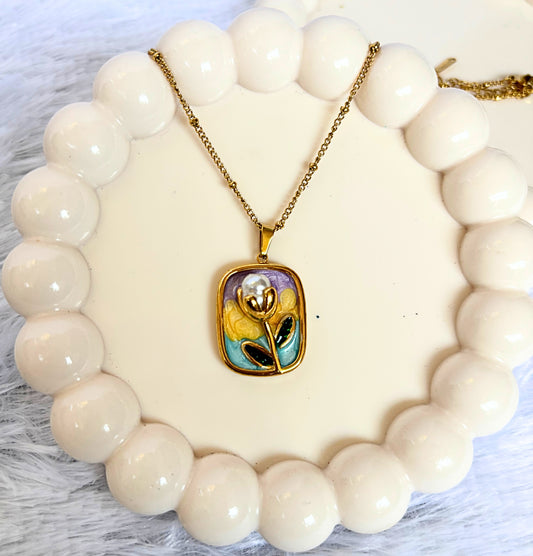 Garden Enamel Pearl Necklace