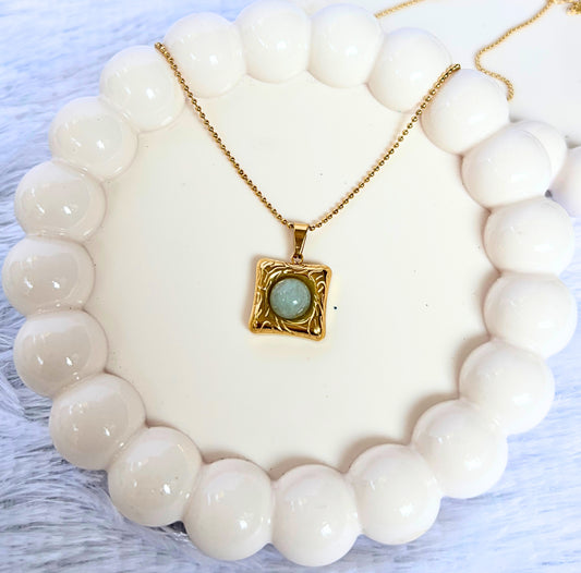 Engraved Green Stone Necklace