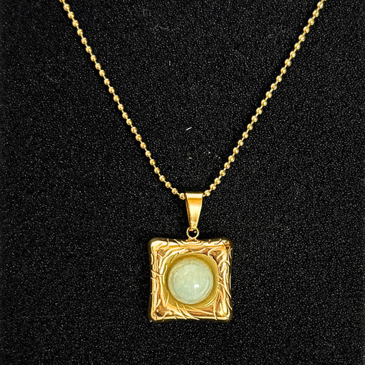 Engraved Green Stone Necklace
