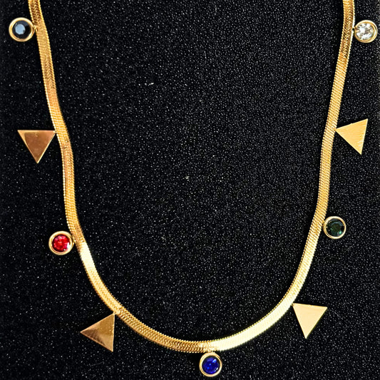 Triangle & Multi Color Diamond Necklace